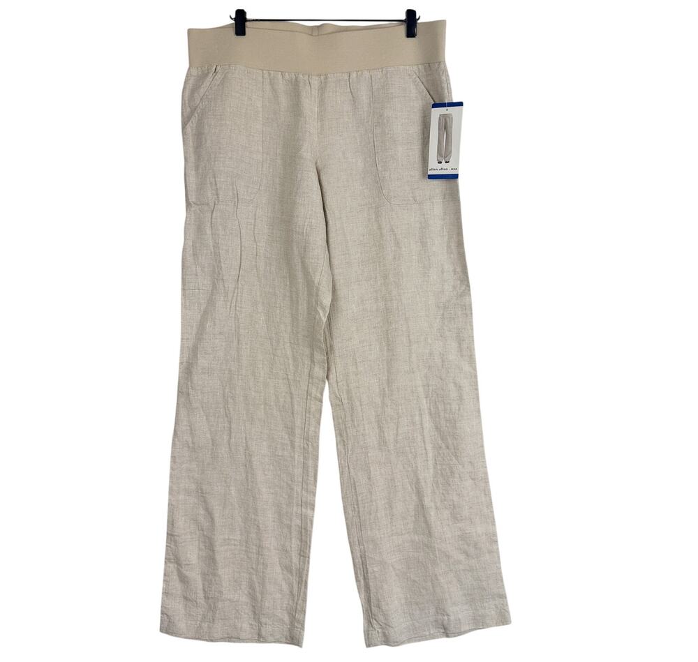 New Allen Allen 100% Linen High Rise Wide Leg 33L Pants Beige Womens - L